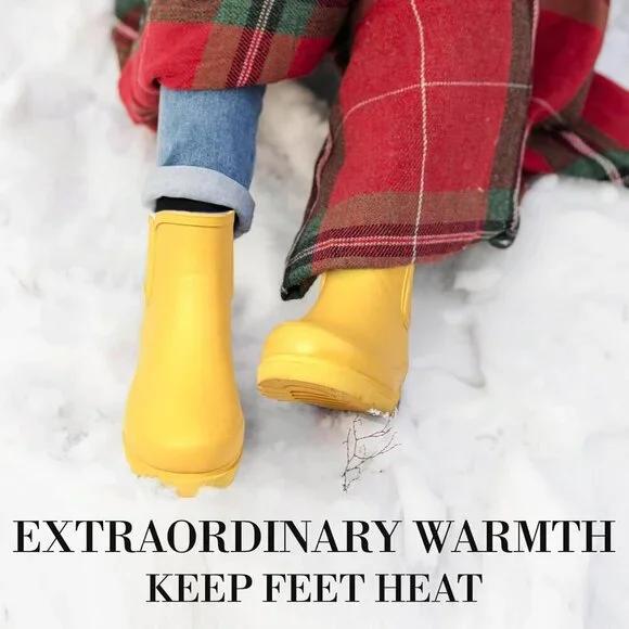 Women's Yellow Waterproof Rain Boots with Plush Lining Non-Slip Winter Boots - Picture 5 of 6